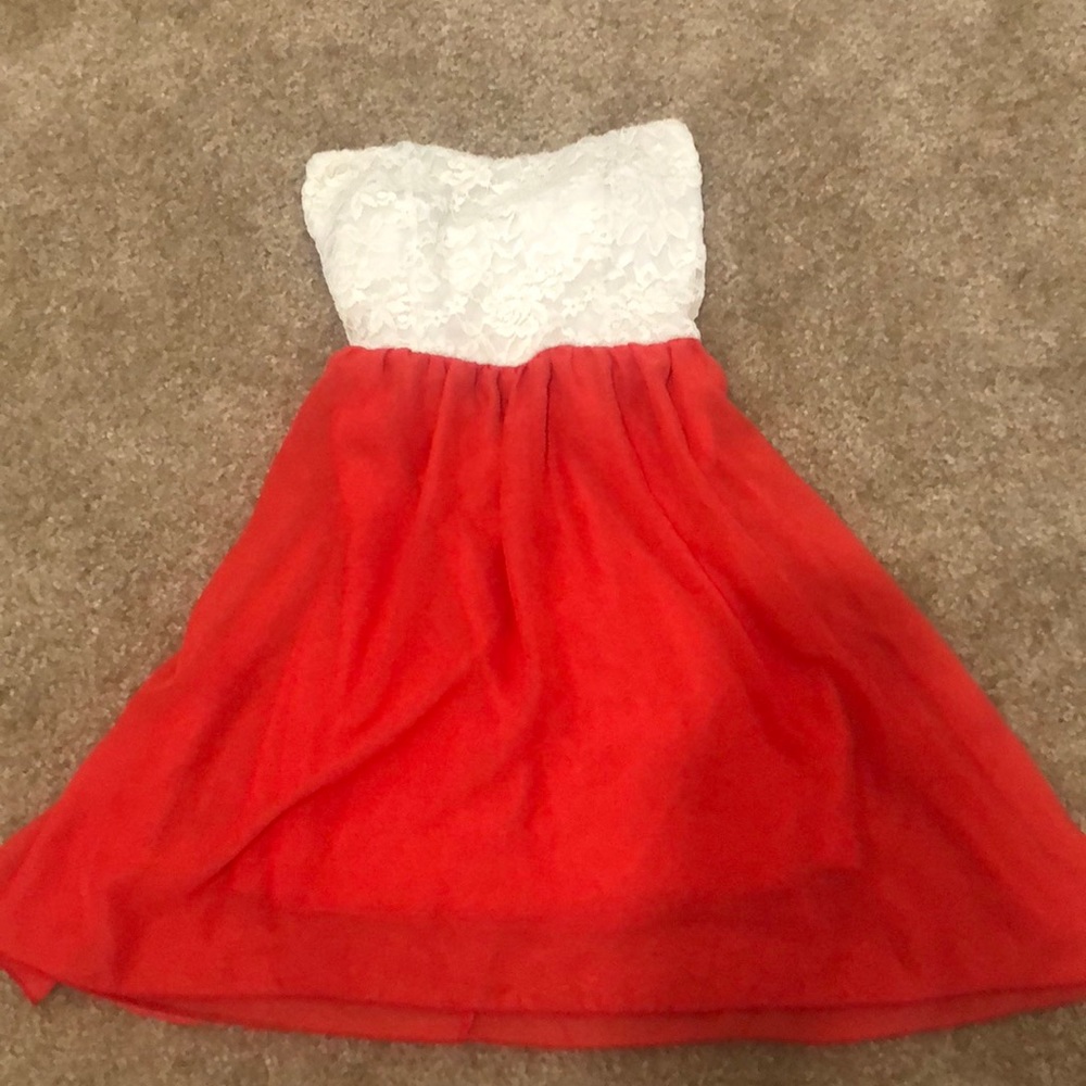 orange and white lace formal dress